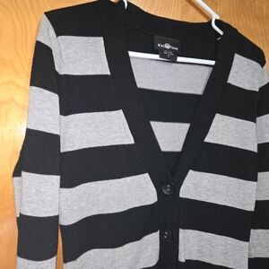 It's Our Time Womens's Button Up Sweater Cardigan Grey & Black Stripe Size Small
